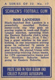 1964 Scanlens NRL #17 Bob Landers Back